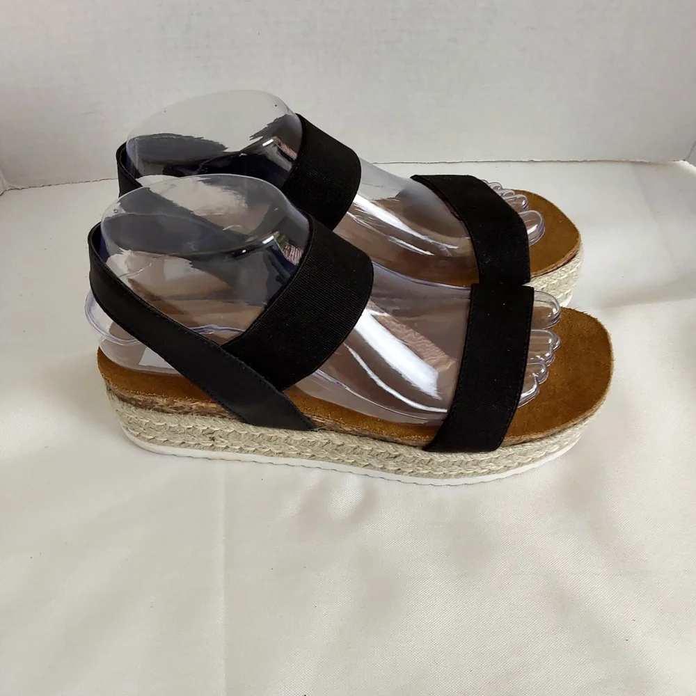 Steve Madden Black Espadrille Platform Sandals - Picture 2 of 12